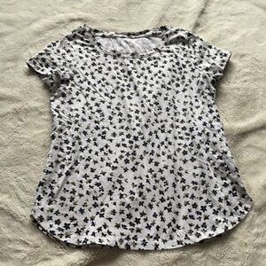 Cleo Organic Cotton Floral Tee | White & Blue | Size S Petite | Soft